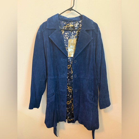 Dennis Basso Longline Blue Genuine Leather jacket - Picture 1 of 7